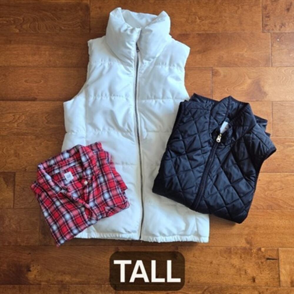 Old Navy Tall Puffer Vest Bundle (2) Black & White + Bonus GAP Flannel M Tall